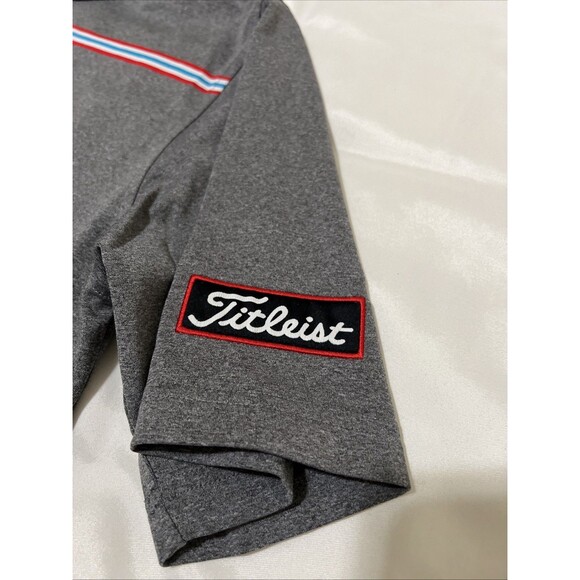 FootJoy Titleist Patch Golf Polo Gray Red Stripe Stretch Mens M Performance - Picture 3 of 16